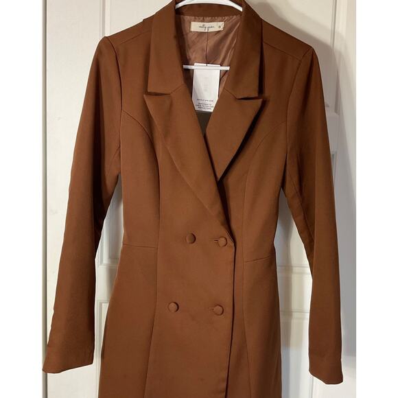 Molly Green Brown Open Cut Out Back Long Sleeve Fitted VNeck Tuxedo Jacket M - Picture 2 of 9